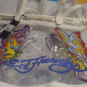 NWT Ed Hardy Clear Tote with Colorful Butterfly Design
